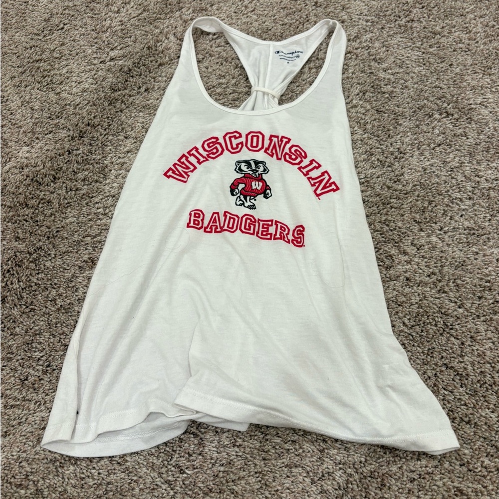 Champion White Wisconsin Badgers Tank Top